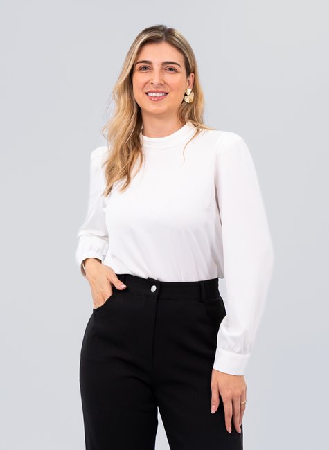 Blusa Feminina Social com Manga Longa em Seda na cor Branca